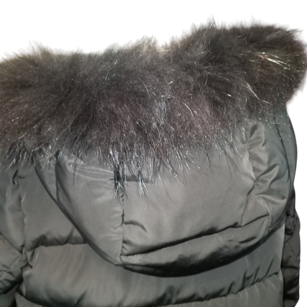 Maje Genuine Fur Trimmed Down Filled Puffer Coat Black Size Medium - Picture 7 of 11